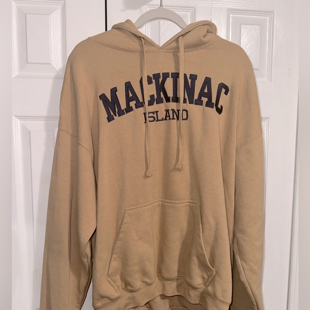 Mens tan Mackinac vintage oversized hoodie.
